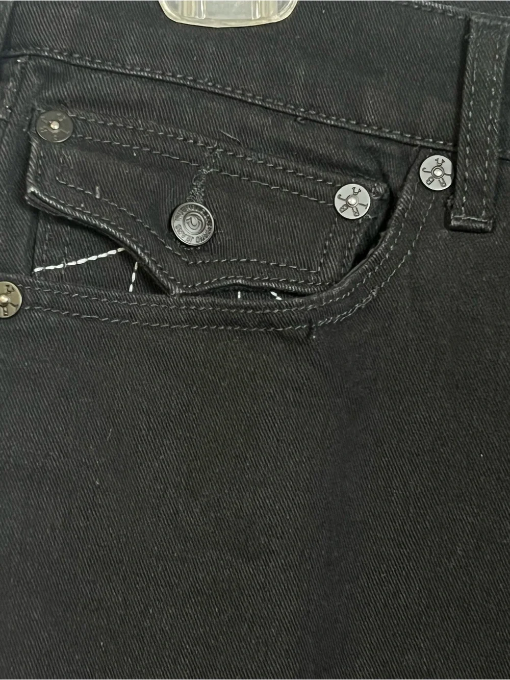 True Religion Men’s Relaxed Straight Jeans Black Raw Hem Frayed Stretch Sz 34